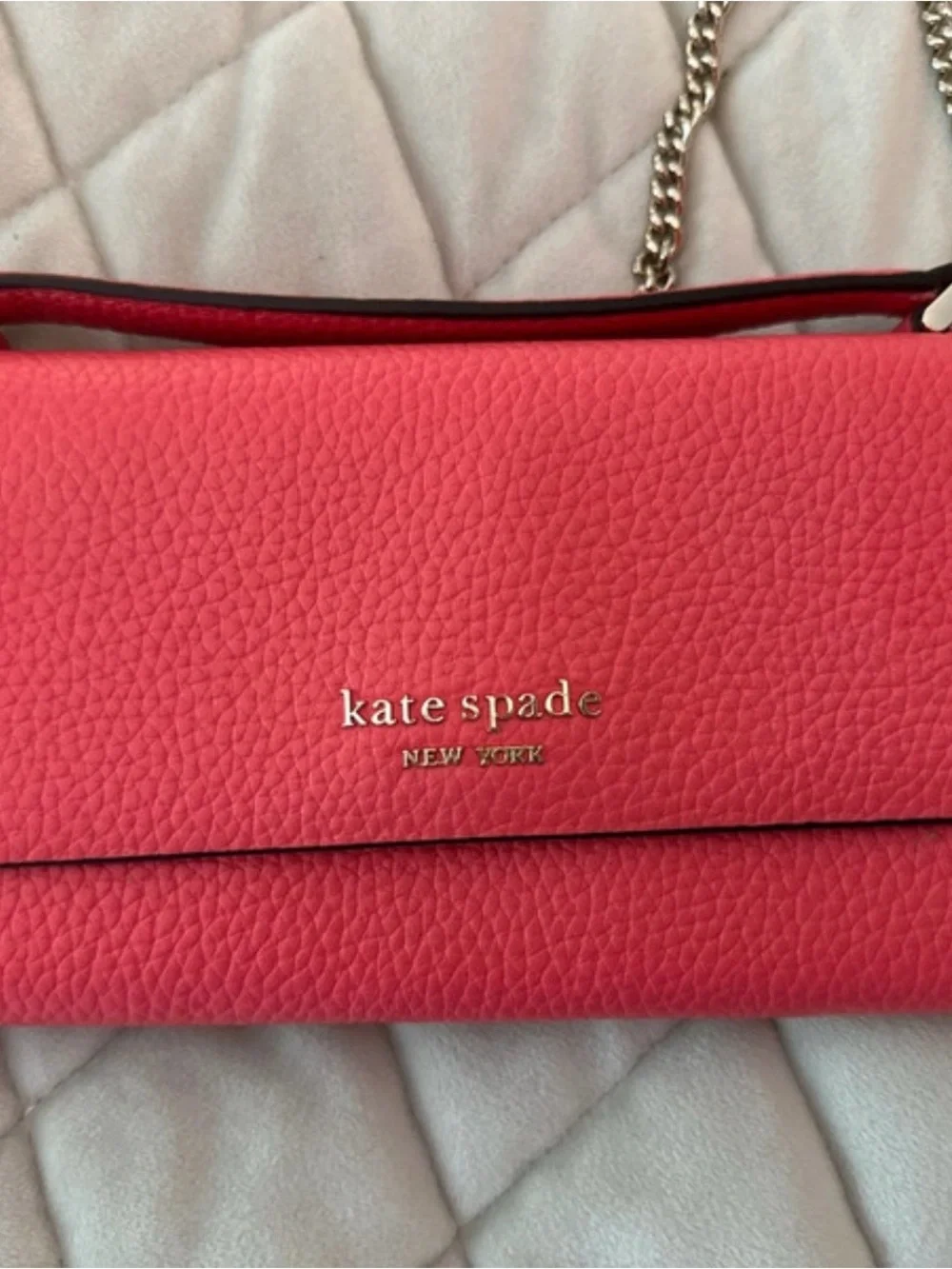 kate spade Pink Pebbled Leather Crossbody Wallet with Chain